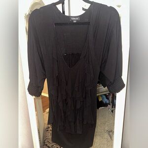 Bebe black ruffle mini dress with sleeves